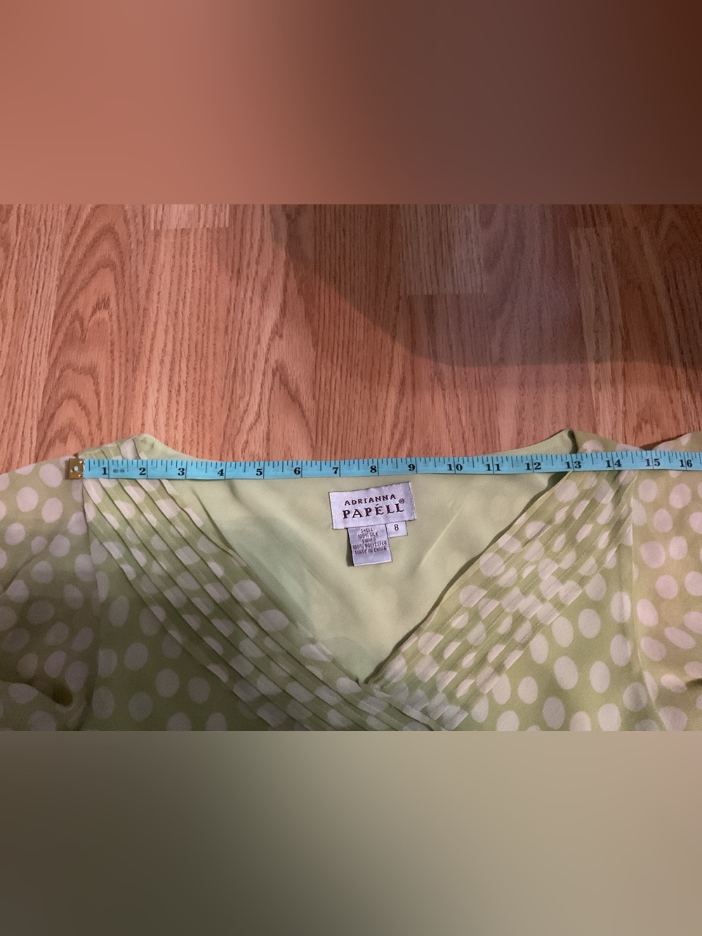 Sz 8 Adrianna Papell Feminine & Flowy Pale Green Polka Dot V-Neck High-Low Dress - Picture 5 of 8
